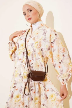 Alternative view of Buttoned Floral Print Dress Yellow