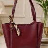 Basic Shoulder Bag with Scarf Detail Burgundy