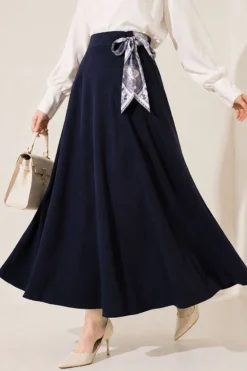 Pocketed Skirt with Scarf Detail Navy Blue