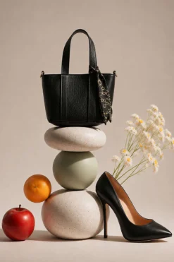 Fular-Detail Zip-Top Handbag with Handles Black