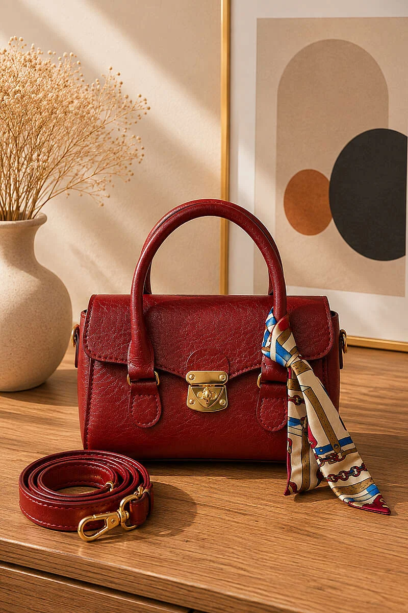 Fular Detailed Lockable Women's Handbag Burgundy