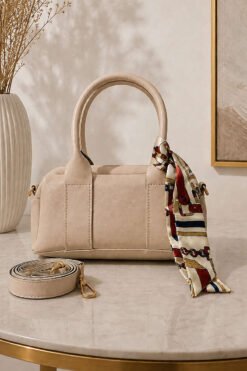 Women's Handbag with Scarf Detail Beige