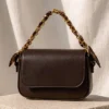 Rectangular Bag with Scarf and Chain Detail Dark Brown