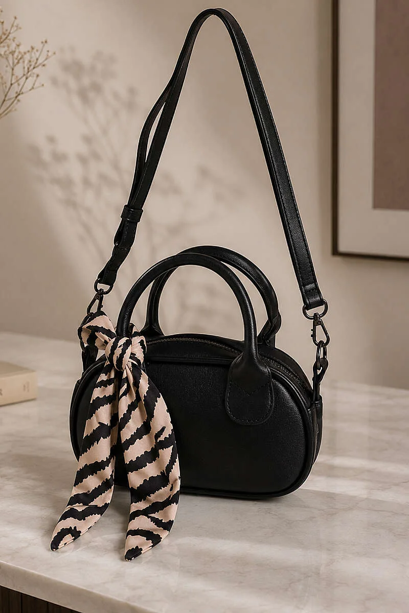 Rectangular Mini Bag with Scarf Black