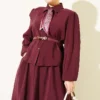 Skirt Set with Scarf and Belt Burgundy - immagine 2