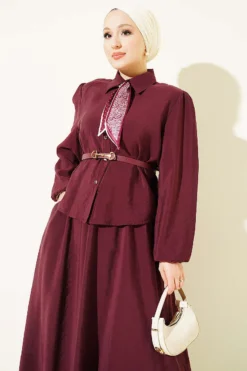 Alternative view of Skirt Set with Scarf and Belt Burgundy