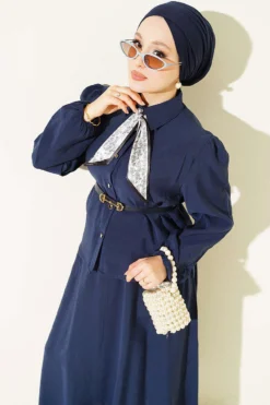 Alternative view of Skirt Set with Scarf and Belt Navy Blue