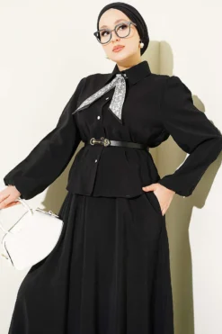 Alternative view of Skirt Set with Scarf and Belt Black