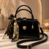 Scarf-Embellished Lock Detail Zippered Bag Black - Image 2