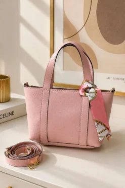 Women’s Bag with Stitch Detail and Scarf Feature Powder Pink