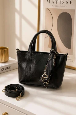 Women’s Bag with Stitch Detail and Scarf Feature Black