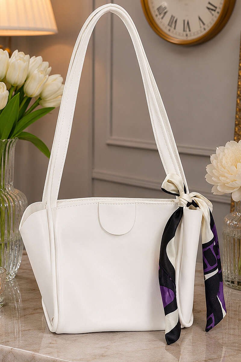 Zippered Square Sleeve Bag with Scarf Ecru
