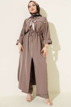 Alternative view of Zipped Modal Long Tunic Set with Scarf Mink