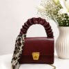 Scarf-Embellished Women's Handbag with Gold Lock Detail Burgundy