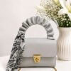Scarf-Embellished Women's Handbag with Gold Lock Detail Grey