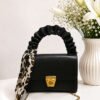 Scarf-Embellished Women's Handbag with Gold Lock Detail Black