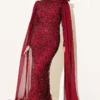 Dress with Sequin and Rose Accessory Burgundy - Image 2