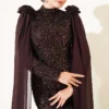 Dress with Sequin and Rose Accessory Brown - Afbeelding 2