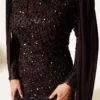 Dress with Sequin and Rose Accessory Brown - Afbeelding 4
