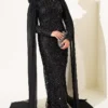 Dress with Sequin and Rose Accessory Black