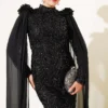 ⁦Dress with Sequin and Rose Accessory Black⁩ - الصورة ⁦2⁩