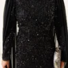 ⁦Dress with Sequin and Rose Accessory Black⁩ - الصورة ⁦4⁩