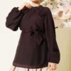 Rose Brooch Detailed Waist-Tie Tunic Coffee Brown