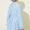⁦Rose Brooch Detailed Waist-Tie Tunic Blue⁩ - الصورة ⁦3⁩