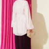 Rose Brooch Detailed Waist-Tie Tunic Pink - Image 3