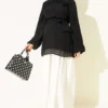 Rose Brooch Detailed Waist-Tie Tunic Black – Image 2