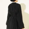 Rose Brooch Detailed Waist-Tie Tunic Black – Image 3