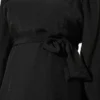 Rose Brooch Detailed Waist-Tie Tunic Black – Image 4