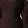 Rose Brooch Detailed Waist-Tie Tunic Dark Brown - immagine 4