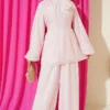 Rose Brooch Detailed Waist-Tie Tunic Pink - Image 2