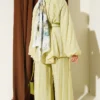 Rose Brooch Detailed Waist-Tie Tunic Aqua Green - Image 3