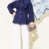 Lace Detail Ankle-Banded Shirt Navy Blue - Image 2