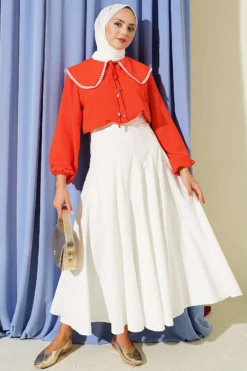 Alternative view of Lace Sailor Collar Short Shirt Pomegranate Blossom