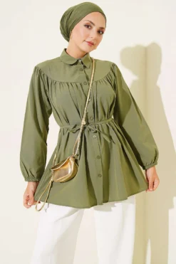 Gathered Chest Shirt Khaki