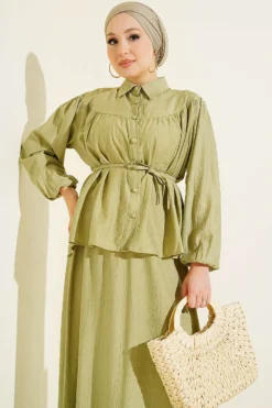 Alternative view of Belted Two-Piece Set with Gathered Bust