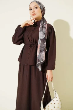 Alternative view of Belted Two-Piece Set with Gathered Bust Brown