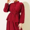 Belted Two-Piece Set with Gathered Bust Burgundy – Bild 2
