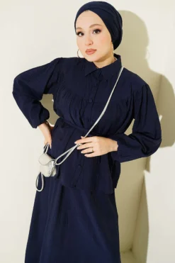 Alternative view of Belted Two-Piece Set with Gathered Bust Navy Blue