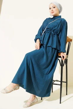 Belted Two-Piece Set with Gathered Bust Petrol