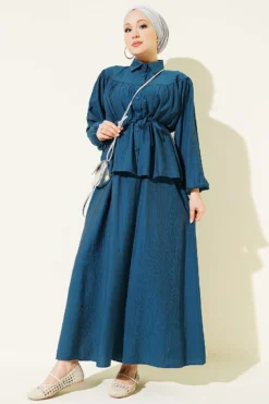 Alternative view of Belted Two-Piece Set with Gathered Bust Petrol