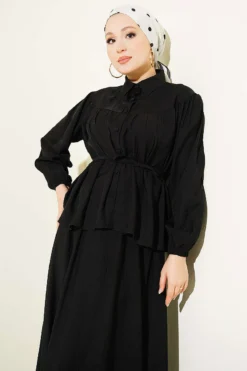 Alternative view of Belted Two-Piece Set with Gathered Bust Black
