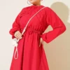 Ruffle Detail Belted Dress Red – Image 2