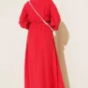 Ruffle Detail Belted Dress Red – Image 3