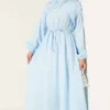 Ruffle Detail Belted Dress Blue