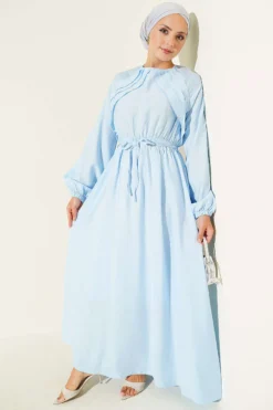 Ruffle Detail Belted Dress Blue