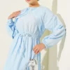 Ruffle Detail Belted Dress Blue – Bild 2